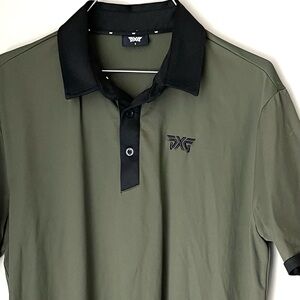 🔥 PXG Contrast Collar Polo Shirt Military Green Black Small Relaxed Fit
